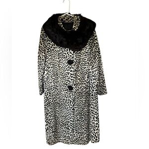 Vintage 1950s Leopard Print Coat with Black Fur Collar